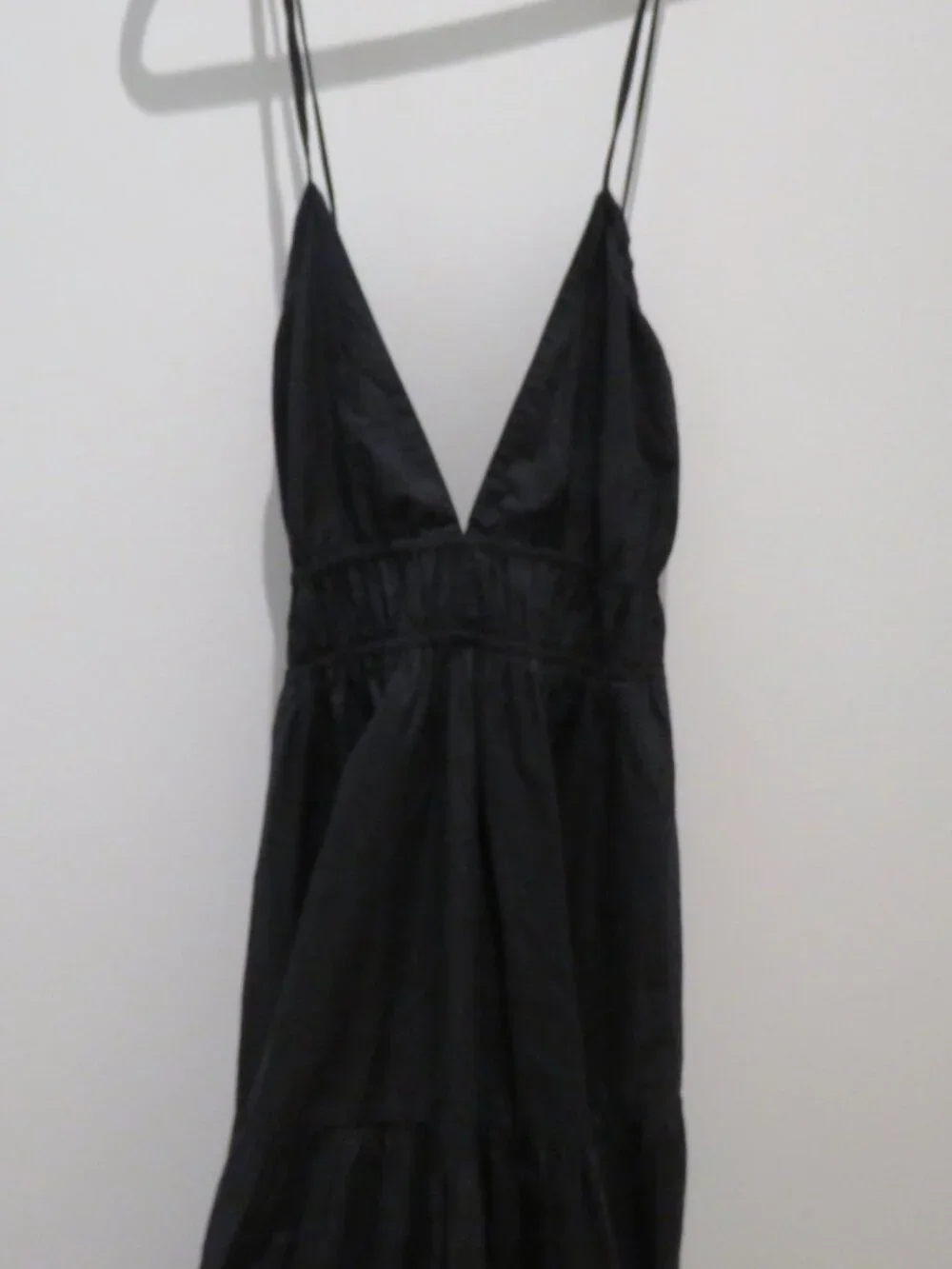 J.CREW COLLECTION Oahu V-Neck Tiered Maxi Dress in Black Cotton Poplin Large